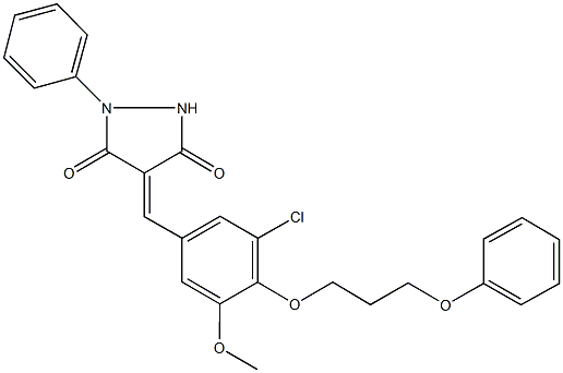 4-[3-chloro-5-methoxy-4-(3-phenoxypropoxy)benzylidene]-1-phenyl-3,5-pyrazolidinedione Struktur