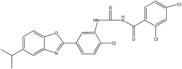 N-[2-chloro-5-(5-isopropyl-1,3-benzoxazol-2-yl)phenyl]-N'-(2,4-dichlorobenzoyl)thiourea Struktur