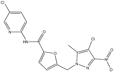 5-({4-chloro-3-nitro-5-methyl-1H-pyrazol-1-yl}methyl)-N-(5-chloro-2-pyridinyl)-2-furamide Struktur