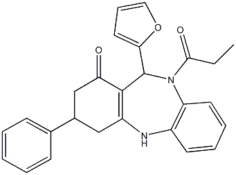 11-(2-furyl)-3-phenyl-10-propionyl-2,3,4,5,10,11-hexahydro-1H-dibenzo[b,e][1,4]diazepin-1-one Struktur