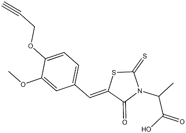 2-{5-[3-methoxy-4-(2-propynyloxy)benzylidene]-4-oxo-2-thioxo-1,3-thiazolidin-3-yl}propanoic acid Struktur