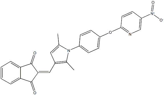 2-({1-[4-({5-nitropyridin-2-yl}oxy)phenyl]-2,5-dimethyl-1H-pyrrol-3-yl}methylene)-1H-indene-1,3(2H)-dione Struktur