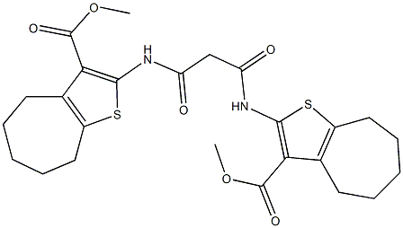 methyl 2-[(3-{[3-(methoxycarbonyl)-5,6,7,8-tetrahydro-4H-cyclohepta[b]thien-2-yl]amino}-3-oxopropanoyl)amino]-5,6,7,8-tetrahydro-4H-cyclohepta[b]thiophene-3-carboxylate Struktur