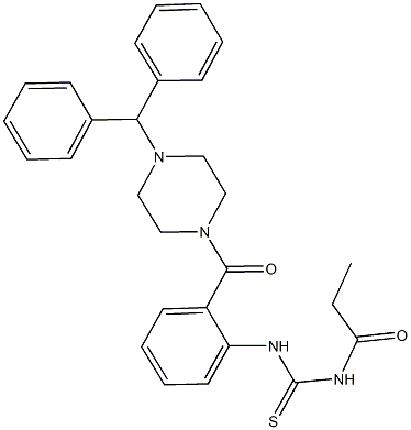 N-{2-[(4-benzhydryl-1-piperazinyl)carbonyl]phenyl}-N'-propionylthiourea Struktur