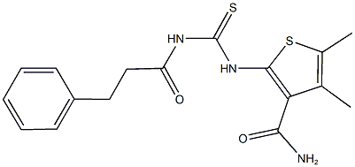 4,5-dimethyl-2-({[(3-phenylpropanoyl)amino]carbothioyl}amino)-3-thiophenecarboxamide Struktur