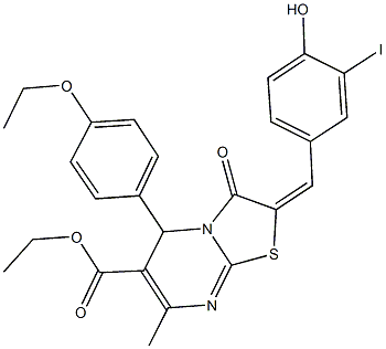 ethyl 5-(4-ethoxyphenyl)-2-(4-hydroxy-3-iodobenzylidene)-7-methyl-3-oxo-2,3-dihydro-5H-[1,3]thiazolo[3,2-a]pyrimidine-6-carboxylate Struktur