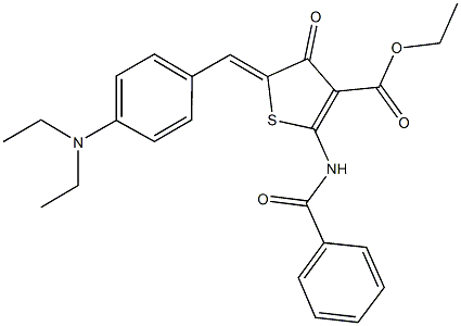 ethyl 2-(benzoylamino)-5-[4-(diethylamino)benzylidene]-4-oxo-4,5-dihydro-3-thiophenecarboxylate Struktur