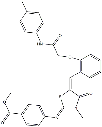 methyl 4-[(3-methyl-4-oxo-5-{2-[2-oxo-2-(4-toluidino)ethoxy]benzylidene}-1,3-thiazolidin-2-ylidene)amino]benzoate Struktur