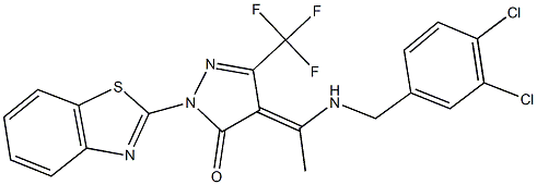 2-(1,3-benzothiazol-2-yl)-4-{1-[(3,4-dichlorobenzyl)amino]ethylidene}-5-(trifluoromethyl)-2,4-dihydro-3H-pyrazol-3-one Struktur