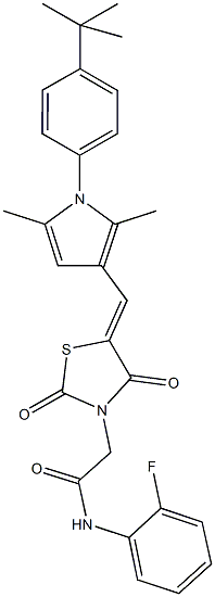 2-(5-{[1-(4-tert-butylphenyl)-2,5-dimethyl-1H-pyrrol-3-yl]methylene}-2,4-dioxo-1,3-thiazolidin-3-yl)-N-(2-fluorophenyl)acetamide Struktur