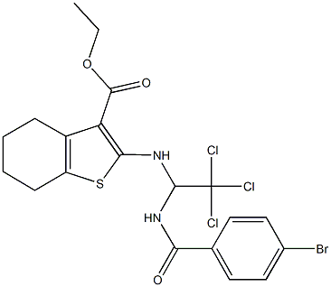 ethyl 2-({1-[(4-bromobenzoyl)amino]-2,2,2-trichloroethyl}amino)-4,5,6,7-tetrahydro-1-benzothiophene-3-carboxylate Struktur