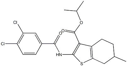 isopropyl 2-[(3,4-dichlorobenzoyl)amino]-6-methyl-4,5,6,7-tetrahydro-1-benzothiophene-3-carboxylate Struktur