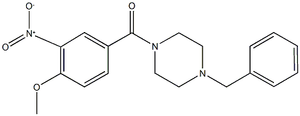 1-benzyl-4-{3-nitro-4-methoxybenzoyl}piperazine Struktur