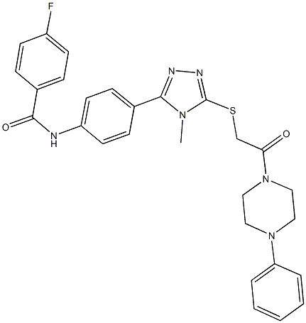 4-fluoro-N-[4-(4-methyl-5-{[2-oxo-2-(4-phenyl-1-piperazinyl)ethyl]sulfanyl}-4H-1,2,4-triazol-3-yl)phenyl]benzamide Struktur