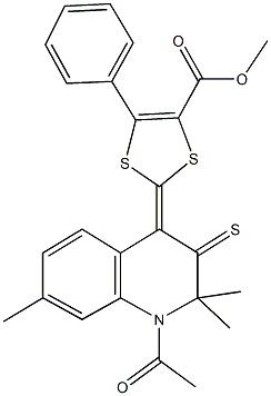 methyl 2-(1-acetyl-2,2,7-trimethyl-3-thioxo-2,3-dihydro-4(1H)-quinolinylidene)-5-phenyl-1,3-dithiole-4-carboxylate Struktur