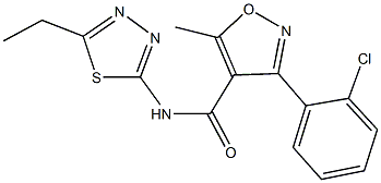 3-(2-chlorophenyl)-N-(5-ethyl-1,3,4-thiadiazol-2-yl)-5-methyl-4-isoxazolecarboxamide Struktur