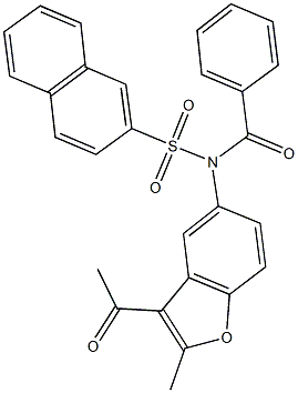 N-(3-acetyl-2-methyl-1-benzofuran-5-yl)-N-benzoyl-2-naphthalenesulfonamide Struktur