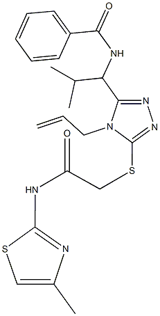 N-{1-[4-allyl-5-({2-[(4-methyl-1,3-thiazol-2-yl)amino]-2-oxoethyl}sulfanyl)-4H-1,2,4-triazol-3-yl]-2-methylpropyl}benzamide Struktur