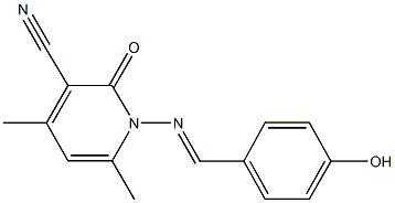 1-[(4-hydroxybenzylidene)amino]-4,6-dimethyl-2-oxo-1,2-dihydropyridine-3-carbonitrile Struktur