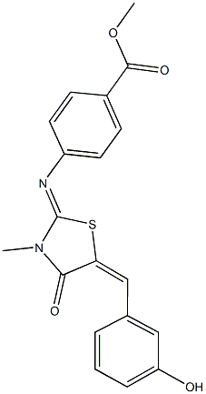 methyl 4-{[5-(3-hydroxybenzylidene)-3-methyl-4-oxo-1,3-thiazolidin-2-ylidene]amino}benzoate Struktur