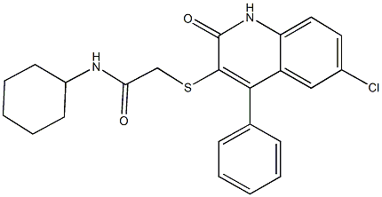 2-[(6-chloro-2-oxo-4-phenyl-1,2-dihydro-3-quinolinyl)sulfanyl]-N-cyclohexylacetamide Struktur