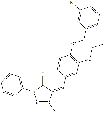 4-{3-ethoxy-4-[(3-fluorobenzyl)oxy]benzylidene}-5-methyl-2-phenyl-2,4-dihydro-3H-pyrazol-3-one Struktur