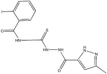 2-iodo-N-({2-[(3-methyl-1H-pyrazol-5-yl)carbonyl]hydrazino}carbothioyl)benzamide Struktur