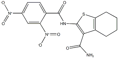 2-({2,4-bisnitrobenzoyl}amino)-4,5,6,7-tetrahydro-1-benzothiophene-3-carboxamide Struktur