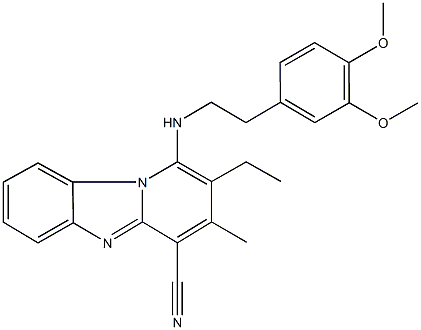 1-{[2-(3,4-dimethoxyphenyl)ethyl]amino}-2-ethyl-3-methylpyrido[1,2-a]benzimidazole-4-carbonitrile Struktur