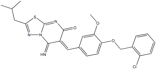 6-{4-[(2-chlorobenzyl)oxy]-3-methoxybenzylidene}-5-imino-2-isobutyl-5,6-dihydro-7H-[1,3,4]thiadiazolo[3,2-a]pyrimidin-7-one Struktur