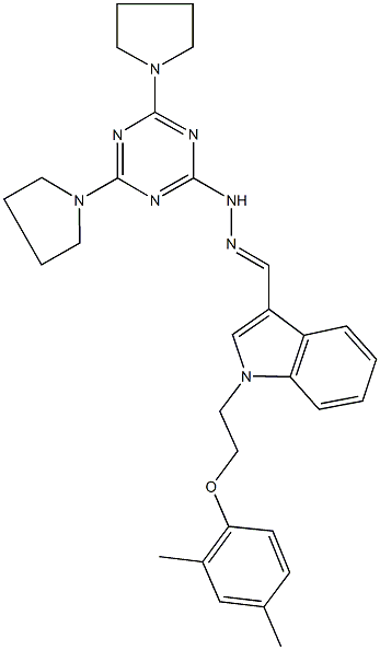 1-[2-(2,4-dimethylphenoxy)ethyl]-1H-indole-3-carbaldehyde (4,6-dipyrrolidin-1-yl-1,3,5-triazin-2-yl)hydrazone Struktur