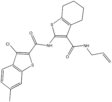 N-{3-[(allylamino)carbonyl]-4,5,6,7-tetrahydro-1-benzothien-2-yl}-3-chloro-6-methyl-1-benzothiophene-2-carboxamide Struktur