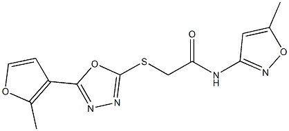 2-{[5-(2-methyl-3-furyl)-1,3,4-oxadiazol-2-yl]sulfanyl}-N-(5-methyl-3-isoxazolyl)acetamide Struktur