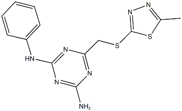 N-(4-amino-6-{[(5-methyl-1,3,4-thiadiazol-2-yl)thio]methyl}-1,3,5-triazin-2-yl)-N-phenylamine Struktur