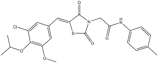 2-[5-(3-chloro-4-isopropoxy-5-methoxybenzylidene)-2,4-dioxo-1,3-thiazolidin-3-yl]-N-(4-methylphenyl)acetamide Struktur