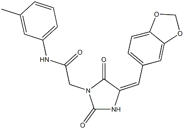 2-[4-(1,3-benzodioxol-5-ylmethylene)-2,5-dioxo-1-imidazolidinyl]-N-(3-methylphenyl)acetamide Struktur