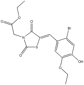 ethyl [5-(2-bromo-5-ethoxy-4-hydroxybenzylidene)-2,4-dioxo-1,3-thiazolidin-3-yl]acetate Struktur