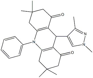 9-(1,3-dimethyl-1H-pyrazol-4-yl)-3,3,6,6-tetramethyl-10-phenyl-3,4,6,7,9,10-hexahydro-1,8(2H,5H)-acridinedione Struktur