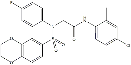 N-(4-chloro-2-methylphenyl)-2-[(2,3-dihydro-1,4-benzodioxin-6-ylsulfonyl)-4-fluoroanilino]acetamide Struktur