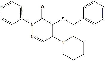 4-(benzylsulfanyl)-2-phenyl-5-(1-piperidinyl)-3(2H)-pyridazinone Struktur