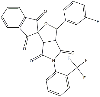 1-(3-fluorophenyl)-5-[2-(trifluoromethyl)phenyl]-3a,6a-dihydrospiro(1H-furo[3,4-c]pyrrole-3,2'-[1'H]-indene)-1',3',4,6(2'H,3H,5H)-tetrone Struktur