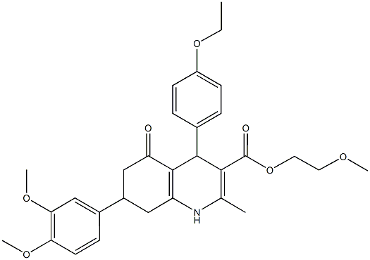 2-methoxyethyl 7-(3,4-dimethoxyphenyl)-4-(4-ethoxyphenyl)-2-methyl-5-oxo-1,4,5,6,7,8-hexahydro-3-quinolinecarboxylate Struktur