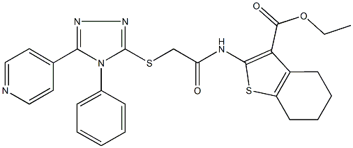 ethyl 2-[({[4-phenyl-5-(4-pyridinyl)-4H-1,2,4-triazol-3-yl]sulfanyl}acetyl)amino]-4,5,6,7-tetrahydro-1-benzothiophene-3-carboxylate Struktur