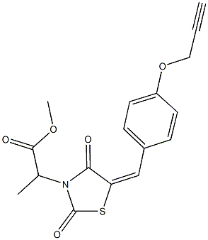 methyl 2-{2,4-dioxo-5-[4-(2-propynyloxy)benzylidene]-1,3-thiazolidin-3-yl}propanoate Struktur