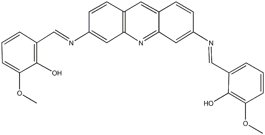 2-[({6-[(2-hydroxy-3-methoxybenzylidene)amino]-3-acridinyl}imino)methyl]-6-methoxyphenol Struktur