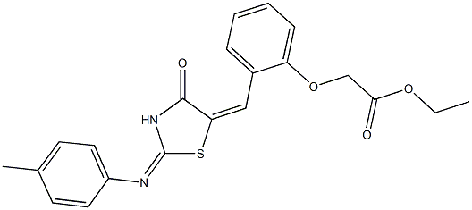 ethyl [2-({2-[(4-methylphenyl)imino]-4-oxo-1,3-thiazolidin-5-ylidene}methyl)phenoxy]acetate Struktur