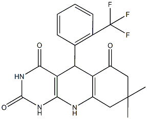 8,8-dimethyl-5-[2-(trifluoromethyl)phenyl]-5,8,9,10-tetrahydropyrimido[4,5-b]quinoline-2,4,6(1H,3H,7H)-trione Struktur