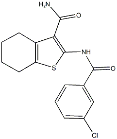 2-[(3-chlorobenzoyl)amino]-4,5,6,7-tetrahydro-1-benzothiophene-3-carboxamide Struktur