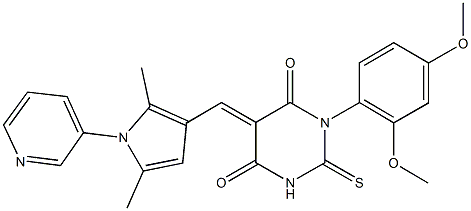 1-(2,4-dimethoxyphenyl)-5-{[2,5-dimethyl-1-(3-pyridinyl)-1H-pyrrol-3-yl]methylene}-2-thioxodihydro-4,6(1H,5H)-pyrimidinedione Struktur