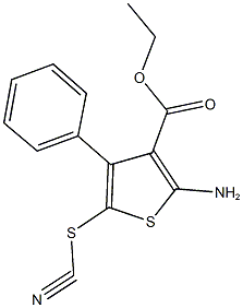 ethyl 2-amino-5-(cyanosulfanyl)-4-phenylthiophene-3-carboxylate Struktur